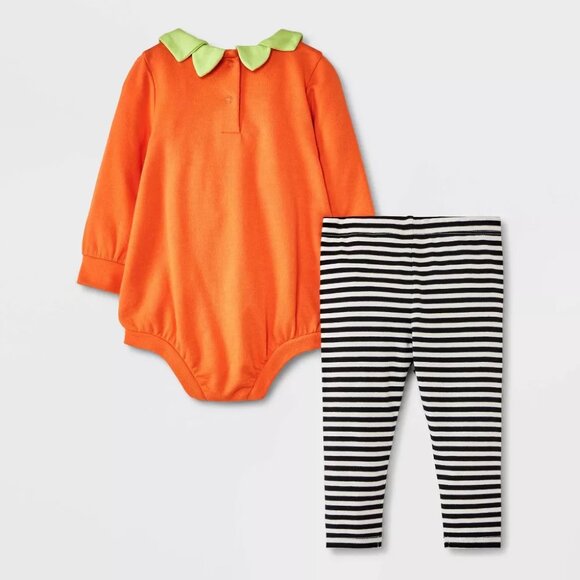 Baby Halloween Pumpkin Face Romper & Leggings Set Size 3/6 6/9 12 18 Months NWT - Picture 2 of 3